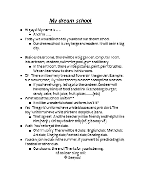 Bài văn viết về ngôi trường mơ ước Tiếng anh lớp 6